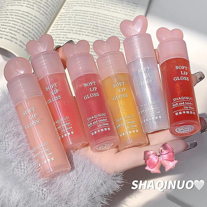 6 Colors Plumping Lip Gloss Set, Hhydrating Water Mirror Clear Lipstick Makeup, Shimmery Glitter Moisturizing Lip Gloss with Shimmery Finish - Lightweight, Sheer, and Hydrating