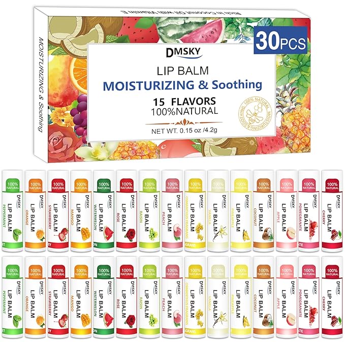 DMSKY 30 Pack Lip Balm, Natural