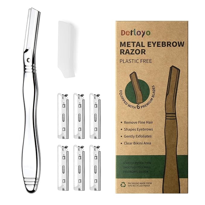 Eyebrow Razor, Dermaplaning Tool for Face, Face Razors for Women, Dermaplane Razor, Hair Removal and Exfoliation, Facial Razor, Face Shaver for Women&Men, 6 Blade Refills with Blade Cover (Silver)