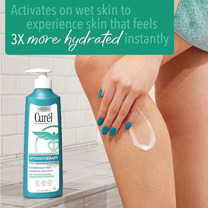 Curel Hydra Therapy In Shower Lotion, Itch Defense Body Moisturizer with Advanced Ceramide Complex, Vitamin E, & Oatmeal Extract, 12 Oz
