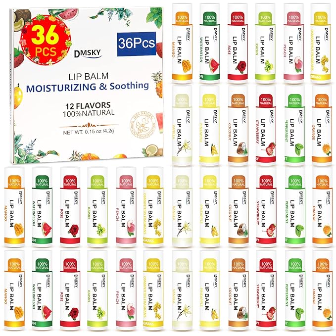 DMSKY 36 Pack Lip Balm, Natural
