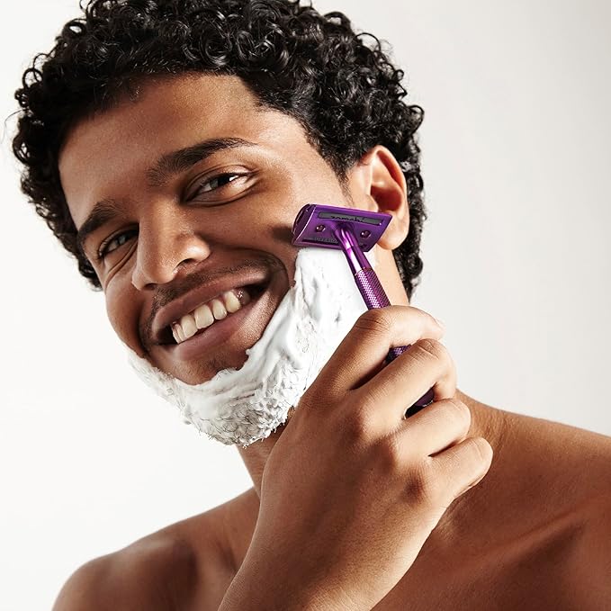 ZOMCHI Purple Double Edge Safety Razor with Stand,Reusable,10 Blades,Unisex-Adults – Purple