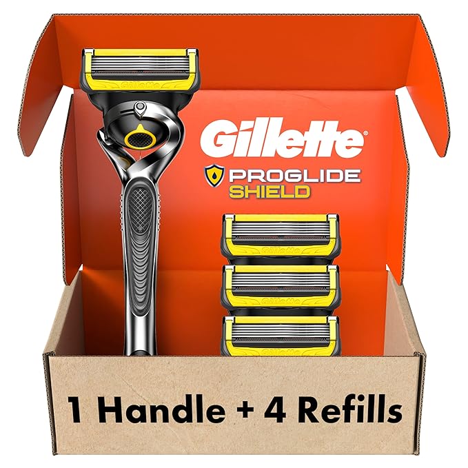Gillette ProGlide Shield Men's Razor, 5 Bladed Razor, with Precision Trimmer, Comfortglide Lubrication, Glide and Comfort, Handle + 4 Blade Refills