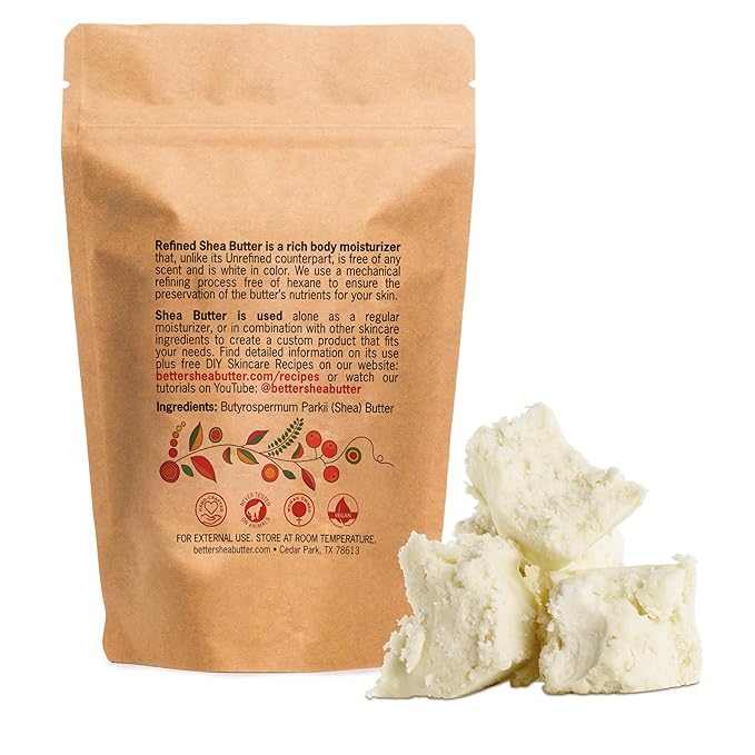 Refined Shea Butter Unscented - 100% Pure African Shea Butter for Hair & Dry Skin - Use for Soap Base, Face & Body Moisturizer, for DIY Whipped Body Butter & Lip Balm 8 oz Bar