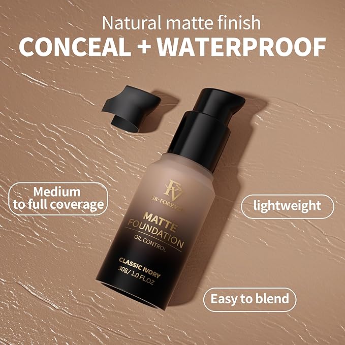 FV Full Coverage Liquid Foundation, Lightweight & Concealing, Ivory Matte)
