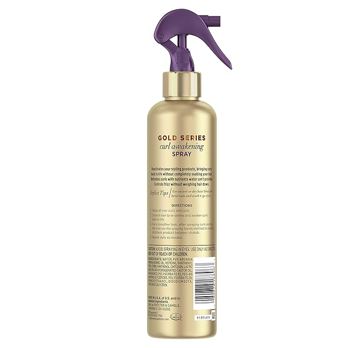 Pantene Gold Series Curl Awakening Spray, for Curly and Coily Hair, Infused with Argan Oil, 8.4 Fl Oz
