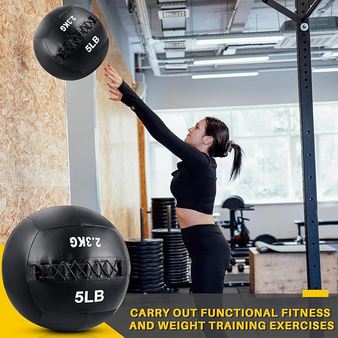 3 Pcs Soft Wall Ball Medicine Ball Set 5, 10 10 and 15 Lbs