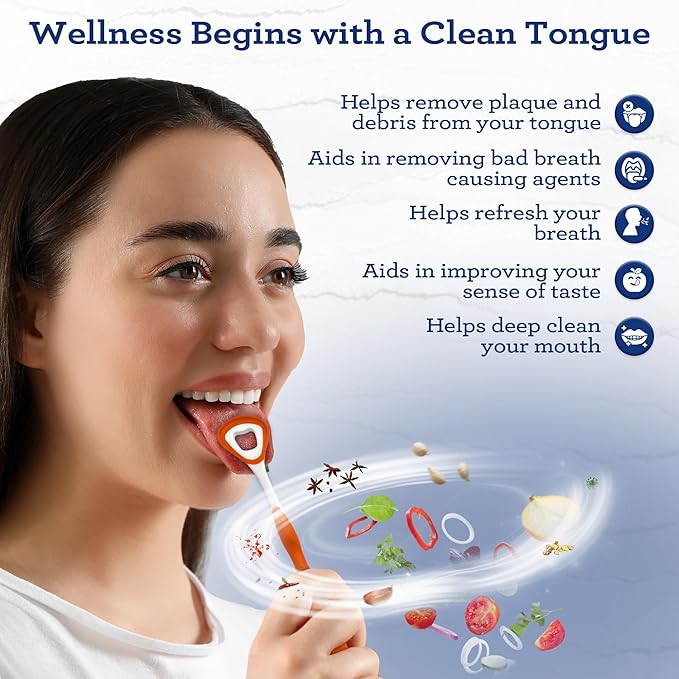 GuruNanda Dual Action Tongue Scraper (1 Pack), 2-in-1 Tongue Scraper & Soft Bristled Brush, Deep Cleans & Fights Bad Breath - Color Varies