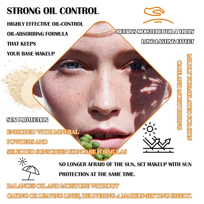 2 Pcs Sunscreen Setting Powder,SPF 50+ PA++++,Oil Control Sunscreen Brush