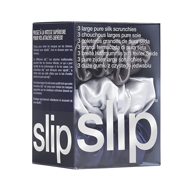 slip Pure Silk Large Scrunchies - The Midnight Collection | Ultra Soft, Anti-Crease, Hair-Friendly | 100% Pure Mulberry Silk | Set of 3, Durable, Gentle on Hair | Ideal for All Hair Types