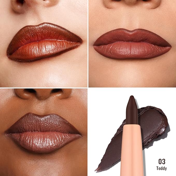 Oulac Brown Lip Liner Pencil, 2in1 Retractable Makup Crayon for Lipliner and Eyeliner, Highly Pigmented, Smooth, Long Lasting and Waterproof Formula, Vegan Beauty, 03 Teddy