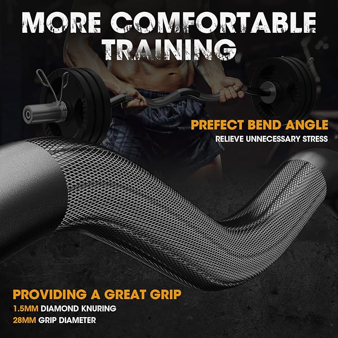 FEIERDUN Olympic EZ Curl Bar - 47" Weightlifting (390LBS Capacity), 2-Inch Weight