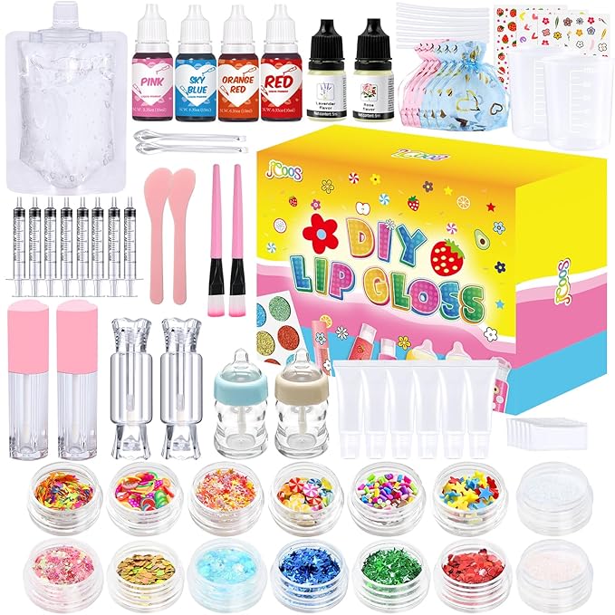 Jcoos Lip Gloss Making Kit, 73PCS DIY Lip Gloss Kit Fun and Soap Making Kit, Soap Making Kit for Adults and Kids, Soap Making Supplies