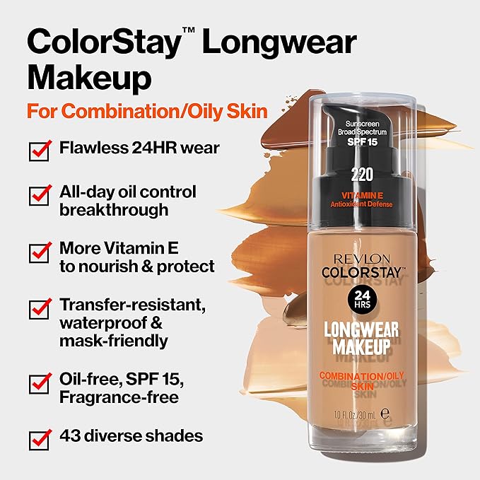 Revlon Liquid Foundation, ColorStay Face Makeup for Combination Oatmeal (140), 1.0 oz