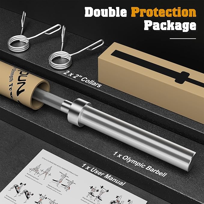 FEIERDUN Olympic Barbell EZ Curl Bar 47in/4ft/5ft/6ft/7ft for Weightlifting 2 inch 2 Spring