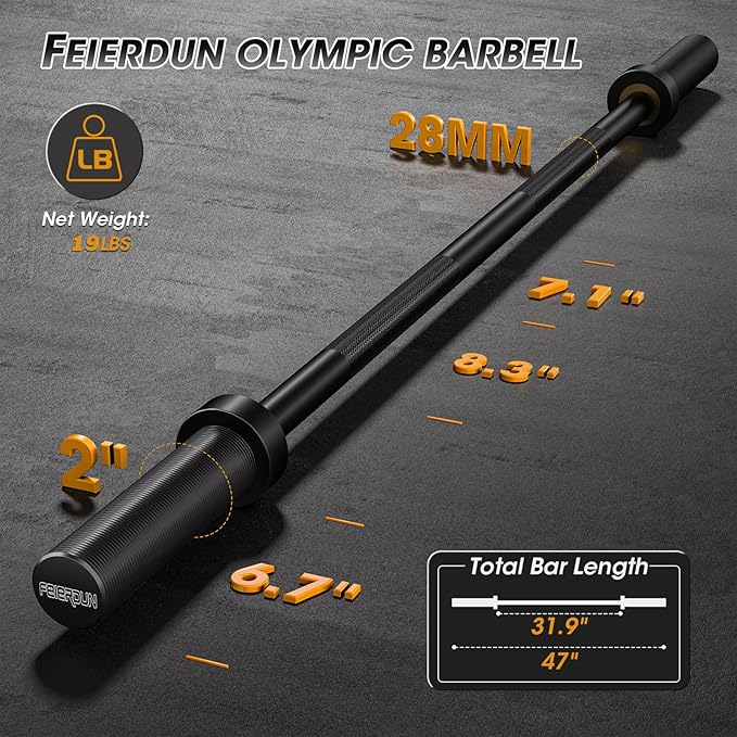 FEIERDUN Olympic Barbell EZ Curl Bar 47in/4ft/5ft/6ft/7ft for Weightlifting 2 inch 2 Spring
