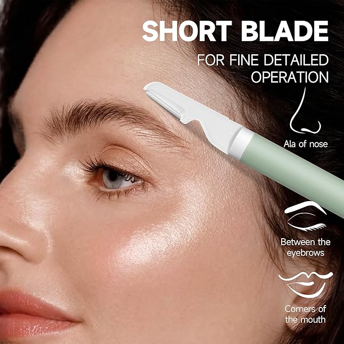 Dermaplane Razor - Facial Hair Removal Tool with 8 Refill Blades, Exfoliating Dermaplaning Tool for Face, Eyebrow Razor with Safety Cover, Face Shaver for Women (Green)