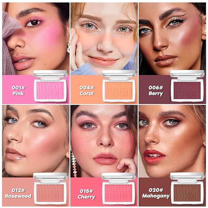 Mahogany Blush Powder Blush for Cheeks with Brush, Matte Blush Palette Blush Powder Face Blusher, Natural Blendable Formula Silky Lightweight Makeup Blush Rubores de Maquillaje, 020#