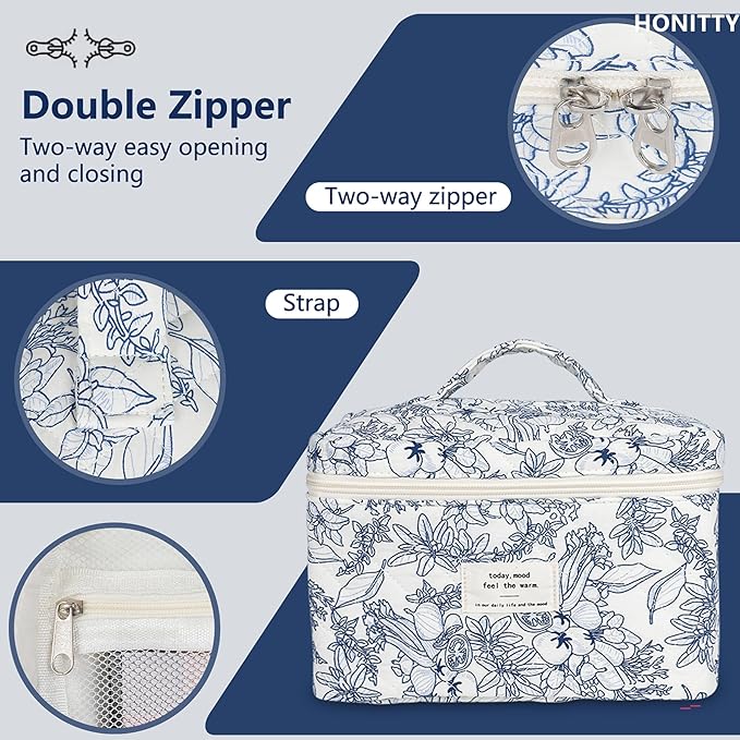 Makeup bag, quilted makeup bag,large