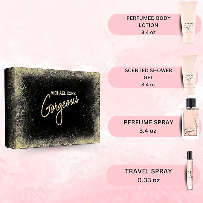 Gorgeous by Michael Kors for Women - 4 Pc Gift Set 3.4oz EDP Spray, 3.4oz Body Lotion, 3.4oz Shower Gel, 0.33 oz EDP Spray