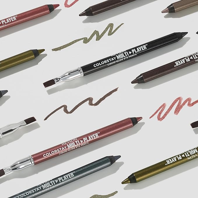 REVLON ColorStay Multiplayer Liquid-Glide Eye Pencil, Multi-Use Eye Makeup With Blending Brush, Blends Then Sets, Creamy Texture, Waterproof, Smudge-proof, Longwearing, 406 Queen of Hearts, 0.03 oz