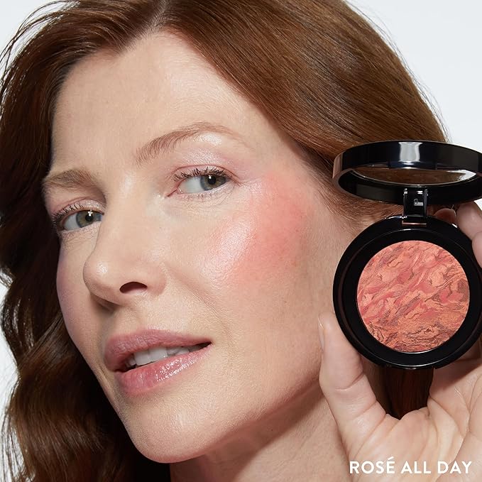 LAURA GELLER NEW YORK Baked Blush-n-Brighten Marbleized Blush for Cheeks - Rosé All Day - Natural Finish - Buildable Color