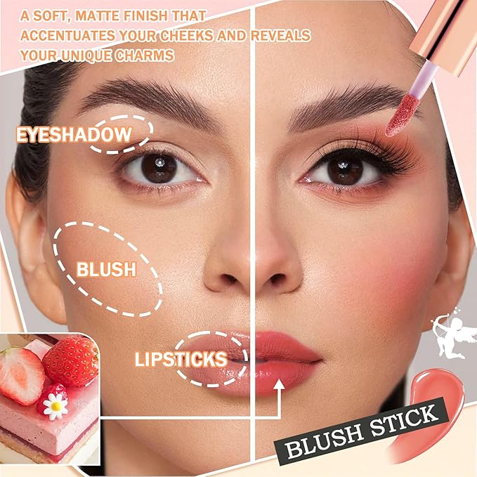 4PCS Liquid Blush,Soft Lightweight Cream Face Blush,Moisturizing Long & Eye