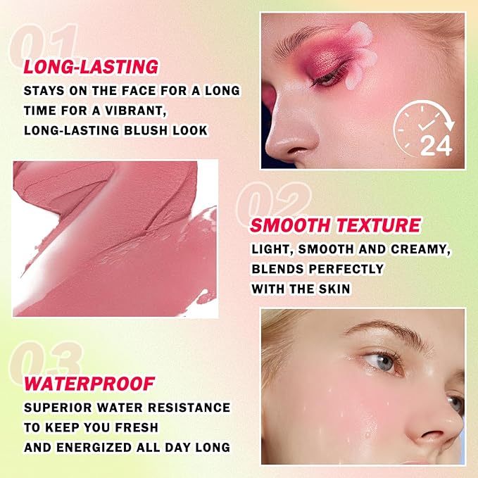 Multi-Use Cream Blush Stick,Soft Smooth Makeup Blush Stick Skin Types