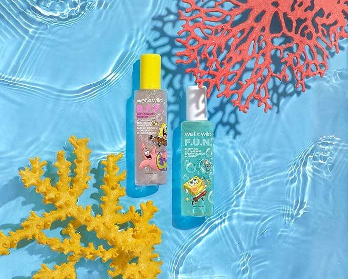 wet n wild SpongeBob SquarePants Purifying Setting Mist, 2-in-1 Face Cleanser & Makeup Setting Spray with Niacinamide & Centella - F.U.N. Edition