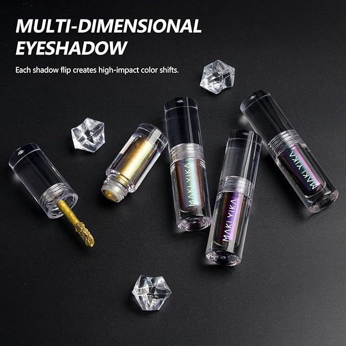 MAKI YIKA Glitter Eyeshadow Silver Liquid Multichrome Eyeshadows Long Lasting, Metallic Chameleon Eye Shadow Smudgeproof Holographic Eye Topper Glitters (#10 Pearl)