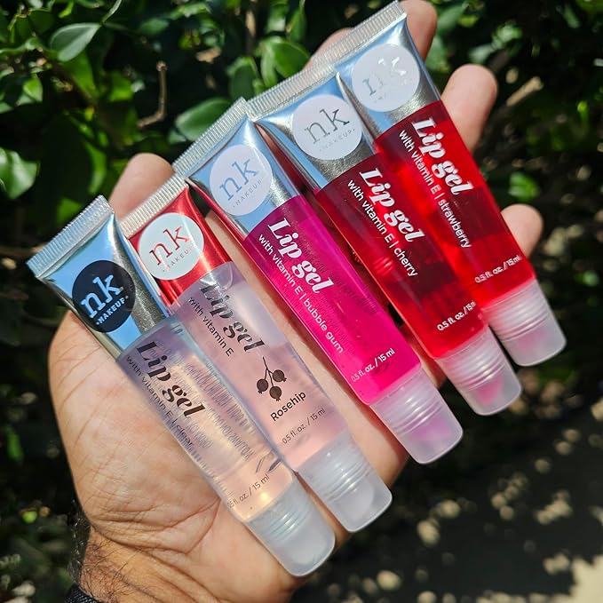 5 Pack Variety Bundle of Lip Gels With Viatmin E - Clear, Rosehip, Strawberry, Cherry, and Bubble Gum Hydrating Lip Glosses
