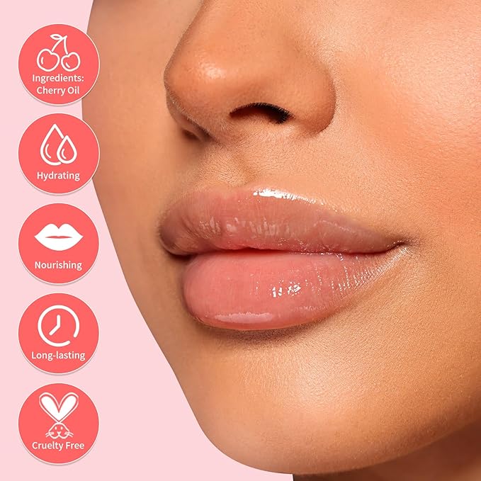 Hydrating Lip Glow Oil Long-Lasting Nourishing Lip Gloss Moisturizing Non-Sticky Plumping Lip Stain Tinted Cherry Oil Lip Care (Lilac)