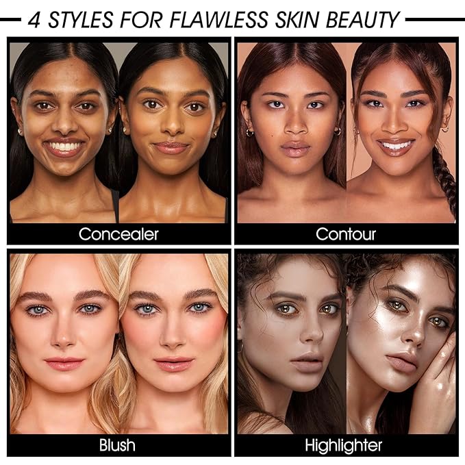 12 Colors Cream [Blush Contour Concealer Highlighter] Makeup Palette for Cheeks - All in One Makeup Palette Kit with Brush, Long Wearing Waterproof Blendable Face Make Up Pallete (#04)