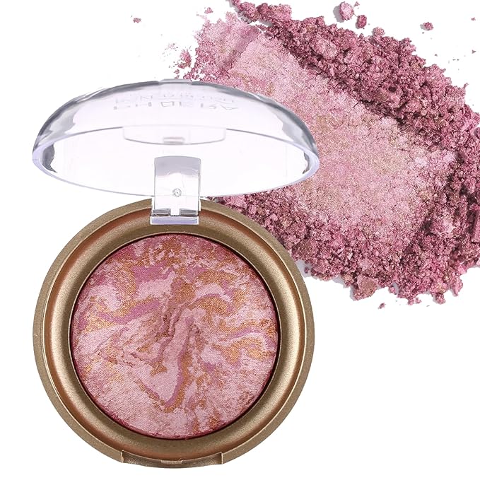 Baked Blush, Marbleized Blush for Cheeks, Shimmery Satin Finish Blushes Powder Palette, Buildable Color Natural Face Makeup Powder