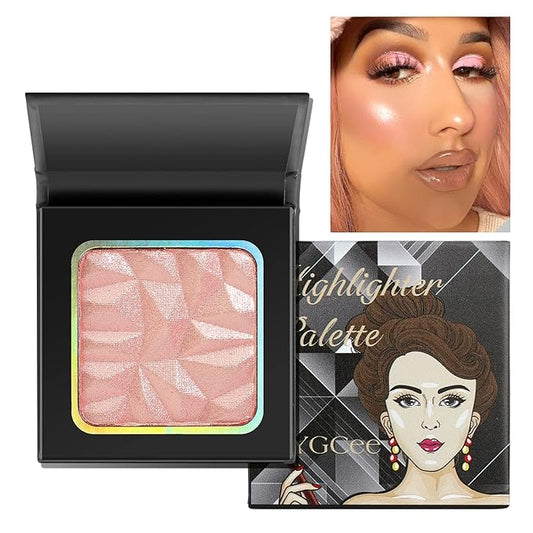 Highlighter Shimmer Makeup Palette Pink Color,Shimmering Highlightering Pallet to Carry