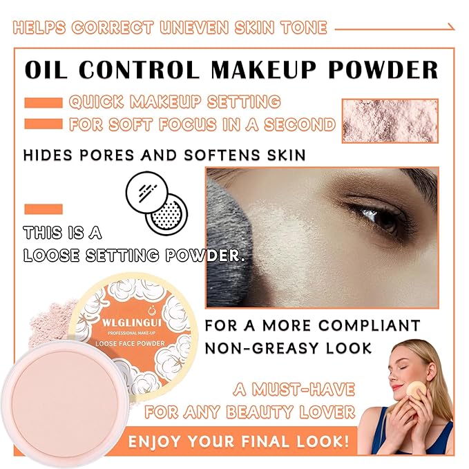 Loose Setting Face Powder Set,Oil Control Long Lasting Finish,Pink Complexion