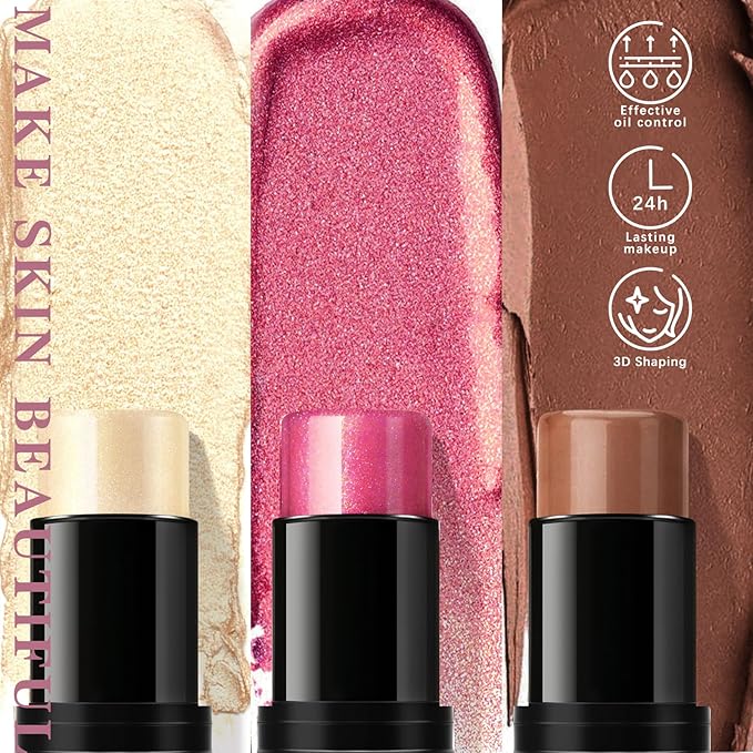 3Pcs Contour Highlighter Cream Blush Stick for Cheeks
