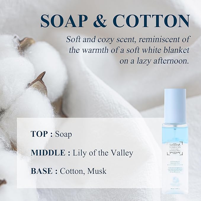 Cotton Blue Mallow Tea Perfume Hair & Body Mist, Hair and Body Perfume Spray for Dry Skin, Moisture Balance, Soothing, Nourishing, Long-Lasting Fragrance, Cotton Scent