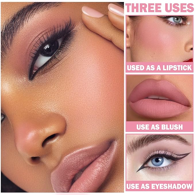 Cream Blush Stick with Brush,Waterproof Blush Makeup,Long Lasting Cherry Pink