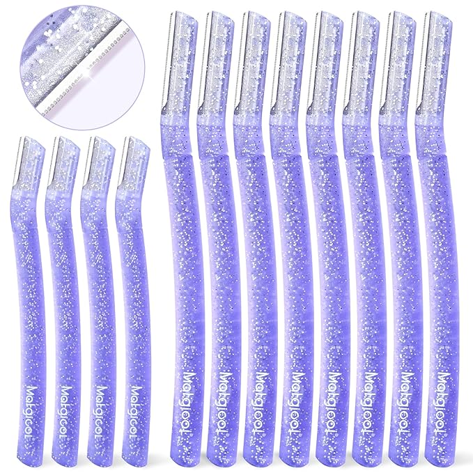 Women’s Dermaplane Razor for Face & Eyebrow - Anti-Cutting Japanese Blades for Eyebrow and Facial Hair Removal, Achieve Silky Skin and Perfect Brows (Purple, 12 Count)