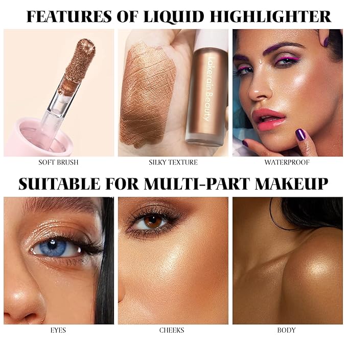 Liquid Highlighter Makeup, Natural Silky Shimmer Finish Liquid Gold Shimmer)