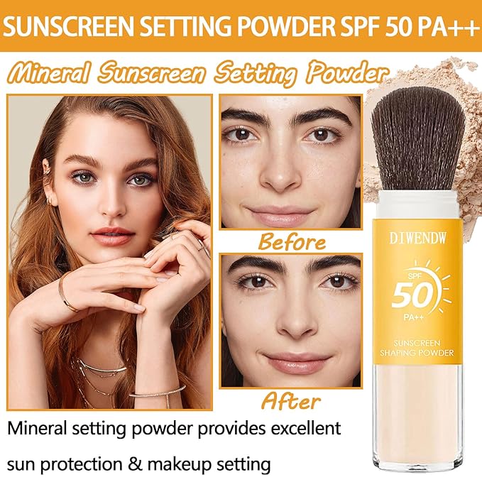 Mineral Sunscreen Setting Powder SPF 50 PA++,Breathable Brush Skin Types