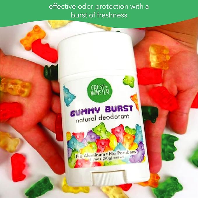 Fresh Monster Natural Deodorant for Kids and Teens I Aluminum-Free, Paraben-Free and Hypoallergenic I Dermatologist Tested I 24-Hour Protection I Gummy Burst I 1.76 oz I 3 Pack