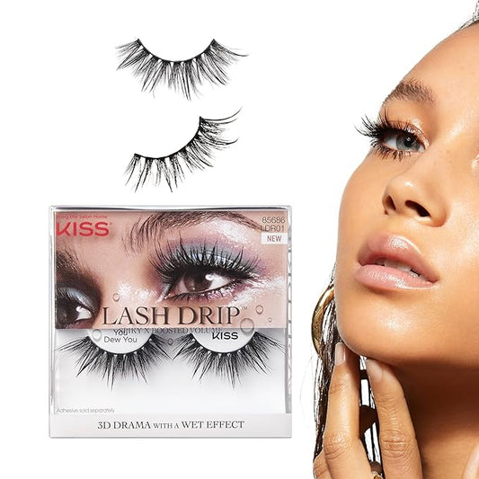 KISS Halloween Lash Drip False Eyelashes, Spiky X Boosted Volume, Unique Wet Look Hydrated Effect, Multi-Length Rewearable Fake Eyelashes, Wispy Crisscross Lash Pattern, Style ‘You Dew You’, 1 Pair, Packaging May Vary