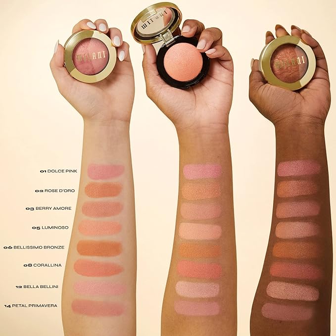 Milani Baked Blush, Powder Blush for Cheeks, Cruelty Free Makeup - Shape, Contour & Highlight Face for a Shimmery or Matte Finish -Dolce Pink