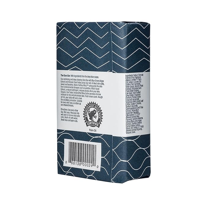 Oars + Alps Blue Charcoal Exfoliating Men's Bar Soap, Dermatologist Tested and Made with Clean Ingredients, Travel Size, 1 Pack, 6 Oz