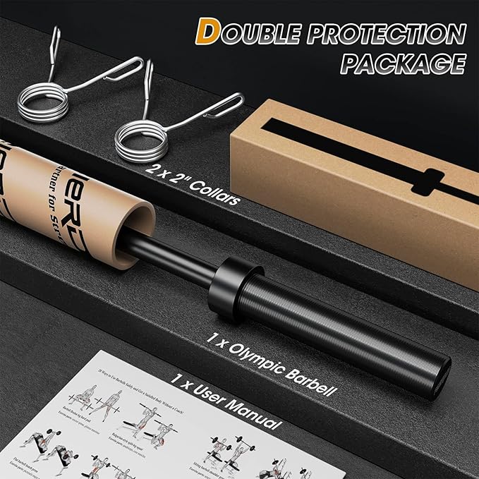 FEIERDUN Olympic Barbell EZ Curl Bar 47in/4ft/5ft/6ft/7ft for Weightlifting 2 inch 2 Spring