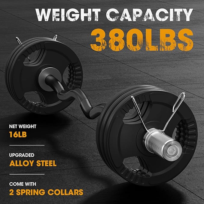 FEIERDUN Olympic EZ Curl Bar - 47" Weightlifting (390LBS Capacity), 2-Inch Weight