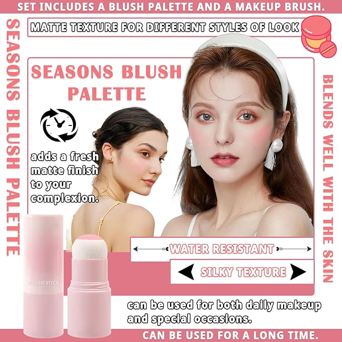 Matte Contour Blush Stick for Cheeks and Face - Buildable Shimmer Facial Blusher Shades - Blendable Cosmetic Makeup 02
