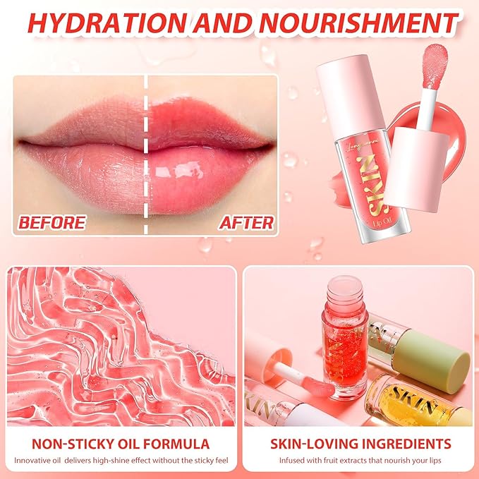 Big Brush Head Hydrating Lip Glow Oil Plumping Lip Tint, Hydrating Lip Gloss Tinted Lip Balm Transparent Lip Care, Long Lasting Nourishing Non-sticky Fresh Texture (Chocolate)